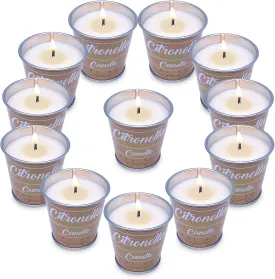 12 Pack Citronella Candle Set Made with Citronella Oils and Natural Soy Wax, 140 Hour Burn Time, 2 oz Small Coffee Brown Bucket Candles for Patio, Home, Backyard, Camping