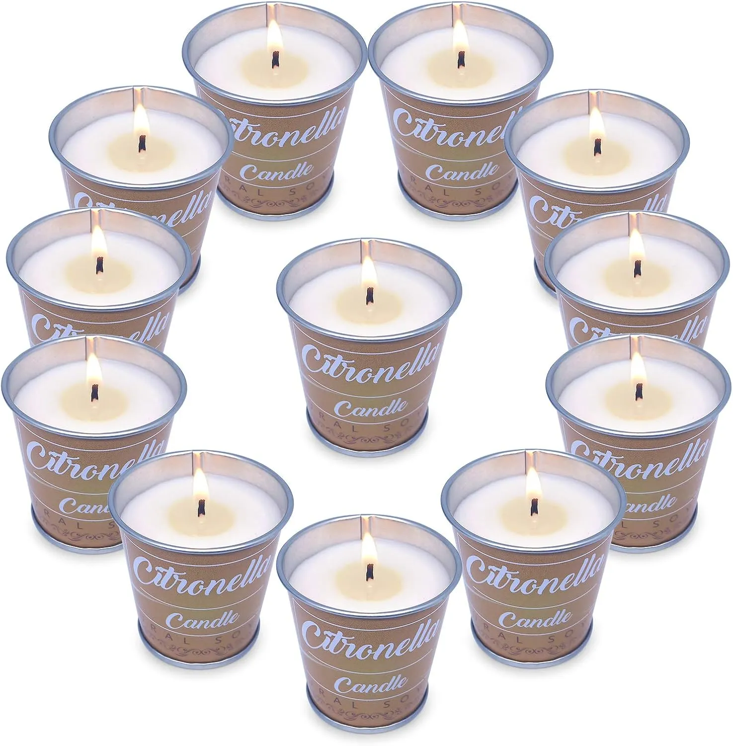 12 Pack Citronella Candle Set Made with Citronella Oils and Natural Soy Wax, 140 Hour Burn Time, 2 oz Small Coffee Brown Bucket Candles for Patio, Home, Backyard, Camping