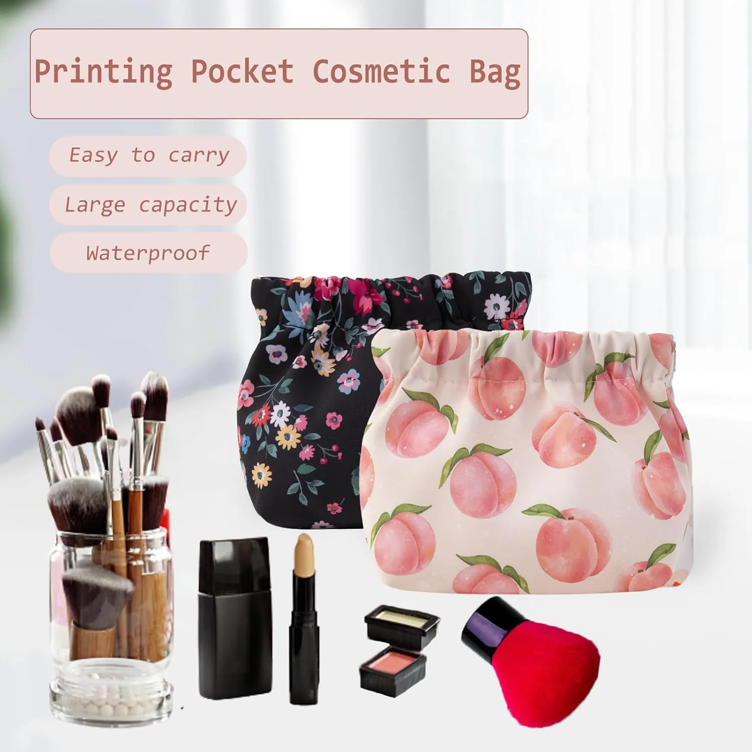 3Pcs Printed Pocket Cosmetic Bag,Lipstick Bag,Small Makeup Bag for Purse,Self-closing Waterproof Coin Purse,Lipstick Organizer for Women & GirlE