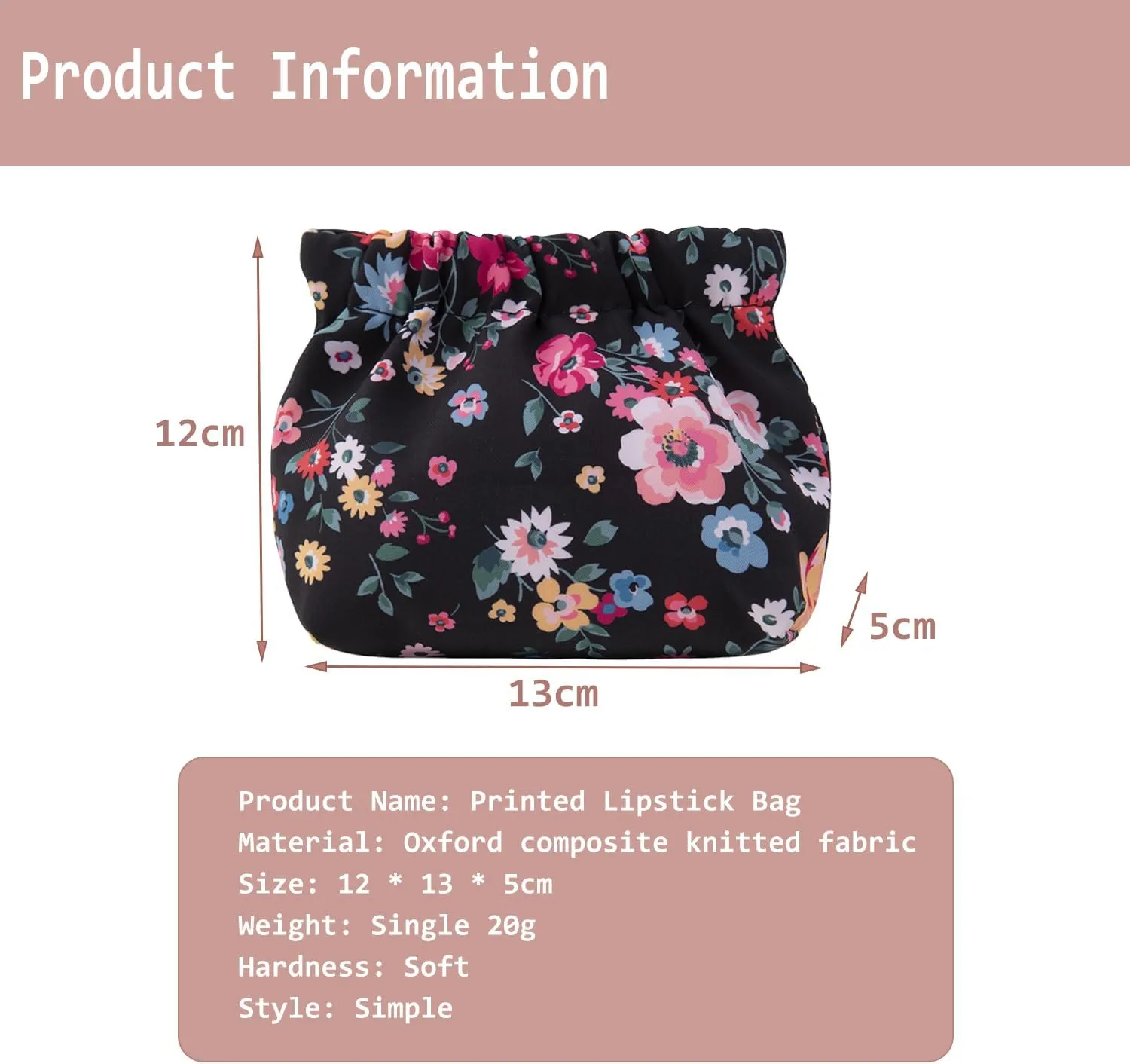 3Pcs Printed Pocket Cosmetic Bag,Lipstick Bag,Small Makeup Bag for Purse,Self-closing Waterproof Coin Purse,Lipstick Organizer for Women & GirlE