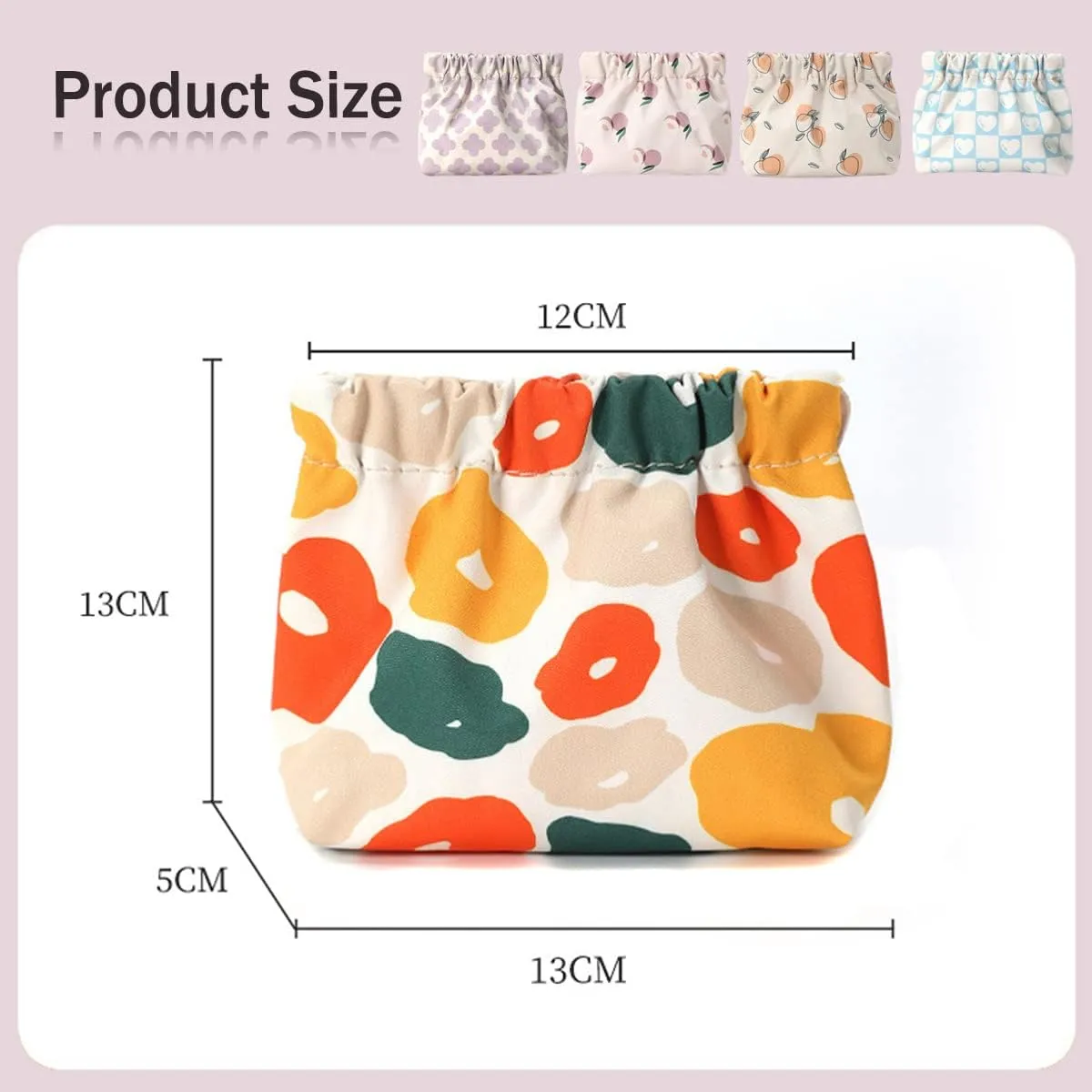 3Pcs Printed Pocket Cosmetic Bag,Small Cosmetic Bag for Purse,Pocket Cosmetic Bag Waterproof No Zipper Self-Closing Portable Travel Makeup Pouch (C)