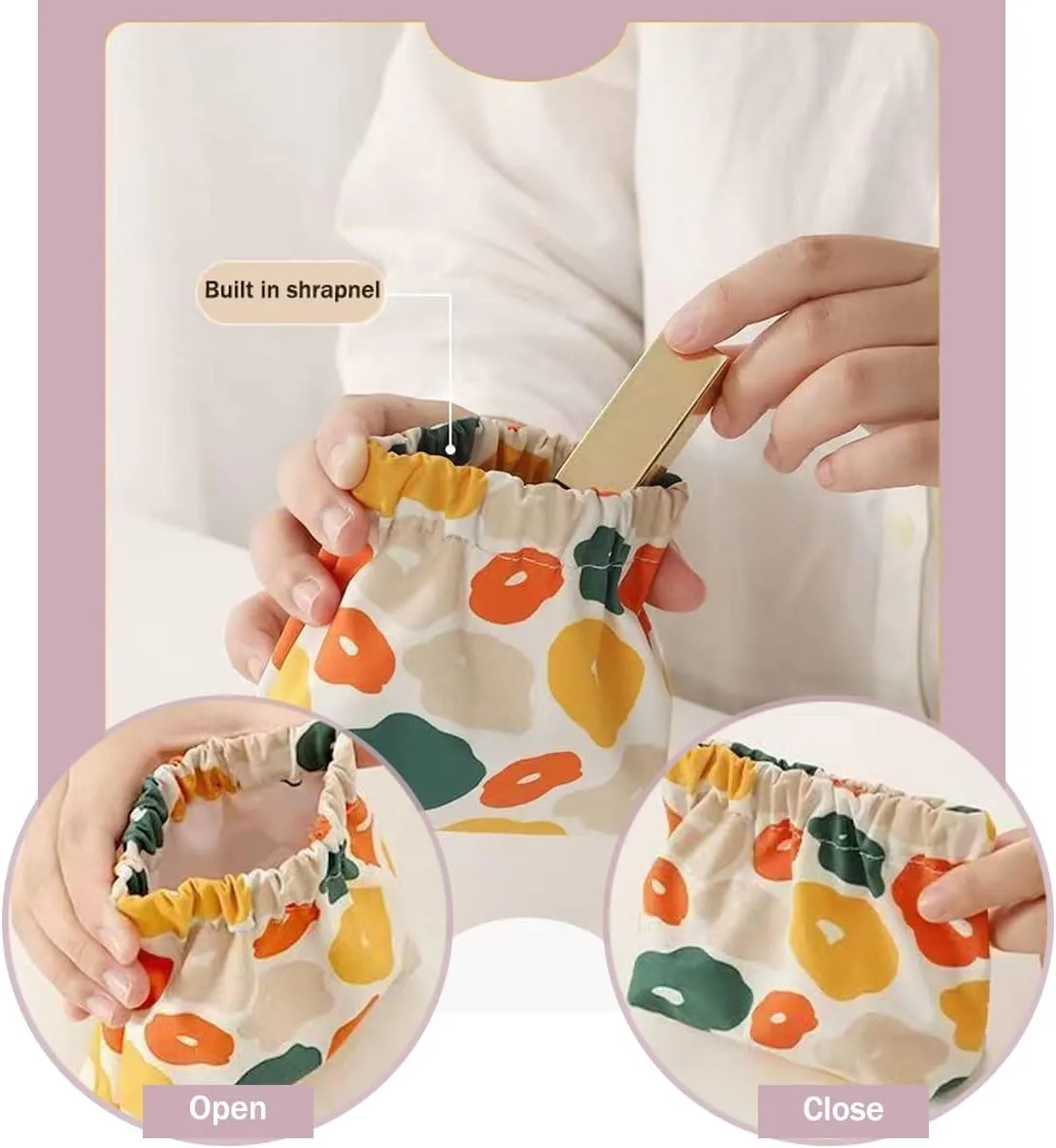 3Pcs Printed Pocket Cosmetic Bag,Small Cosmetic Bag for Purse,Pocket Cosmetic Bag Waterproof No Zipper Self-Closing Portable Travel Makeup Pouch (C)