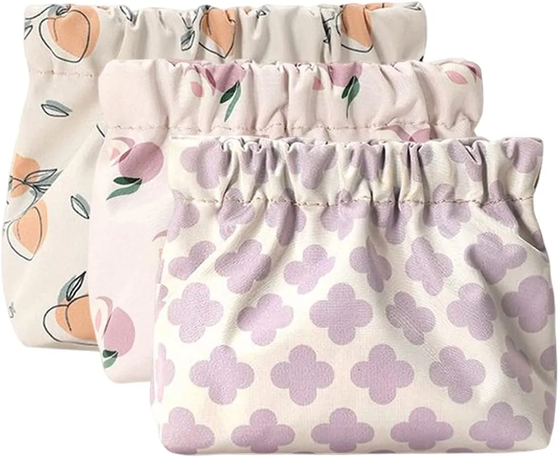 3Pcs Printed Pocket Cosmetic Bag,Small Cosmetic Bag for Purse,Pocket Cosmetic Bag Waterproof No Zipper Self-Closing Portable Travel Makeup Pouch (C)