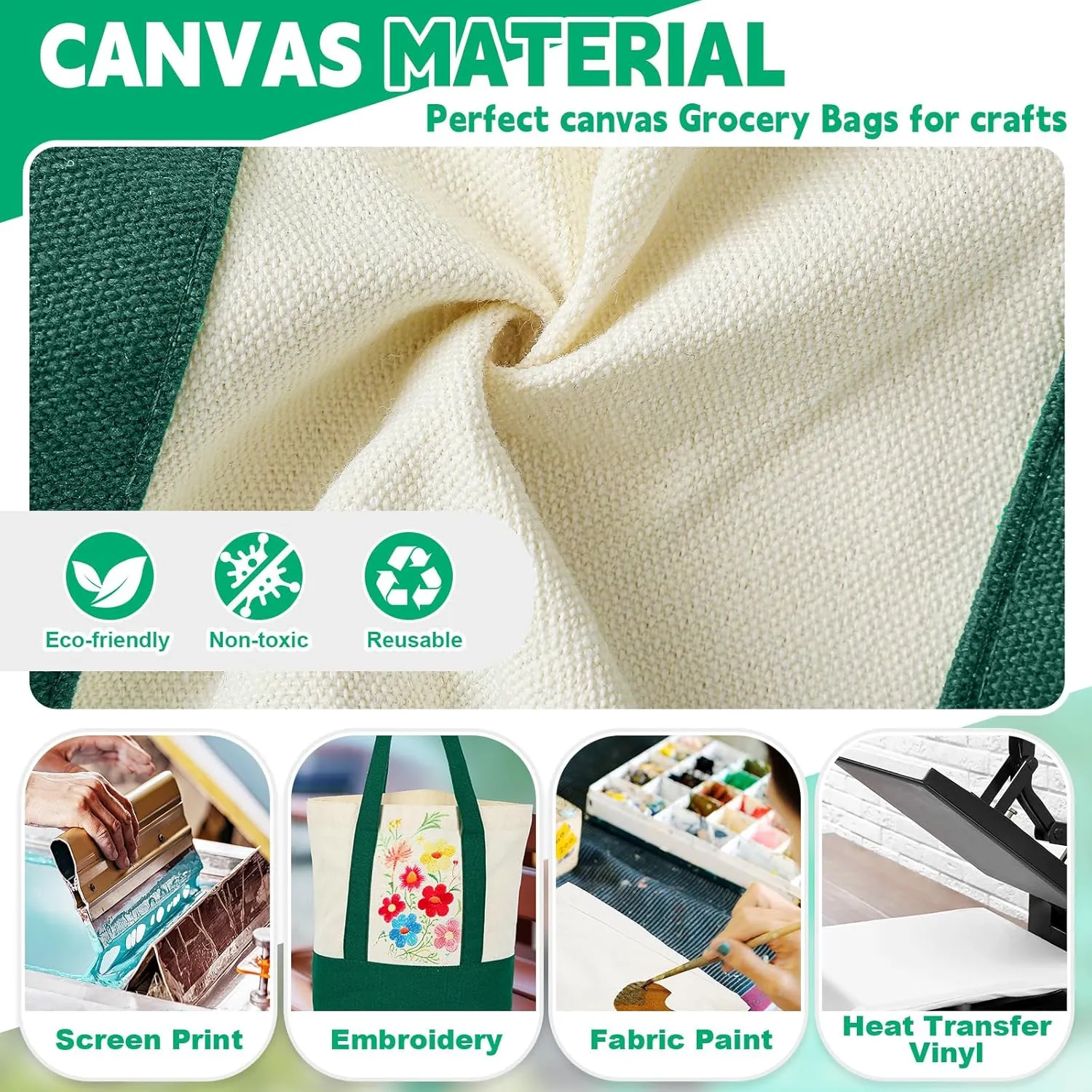 Amylove 1 Pcs Mini Canvas Tote Bag with Pockets 13" x 11" Duty Canvas Sublimation Blank Small Bag Reusable Tote for Crafts DIY (Green)
