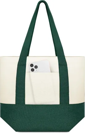 Amylove 1 Pcs Mini Canvas Tote Bag with Pockets 13" x 11" Duty Canvas Sublimation Blank Small Bag Reusable Tote for Crafts DIY (Green)