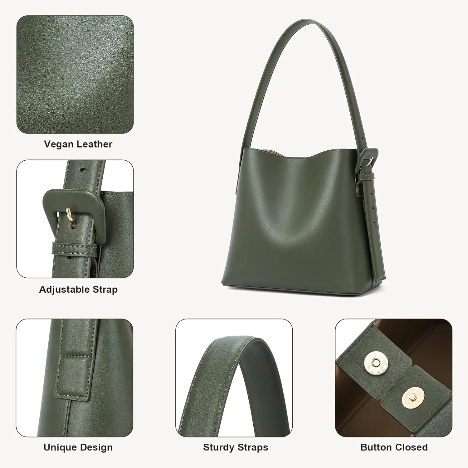 BOSTANTEN Bucket Bag Vegan Leather Shoulder Purses for Women Trendy Adjustable Strap