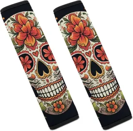 Colorful Sugar Skull Auto Seat Belt Cover 2PCS Universal Car Seat Belt Shoulder Protector Pad, Protect Your Shoulders and Neck for Car Seat Belt, Shoulder Bag, Backpack