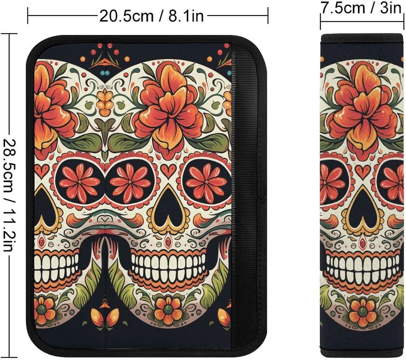 Colorful Sugar Skull Auto Seat Belt Cover 2PCS Universal Car Seat Belt Shoulder Protector Pad, Protect Your Shoulders and Neck for Car Seat Belt, Shoulder Bag, Backpack
