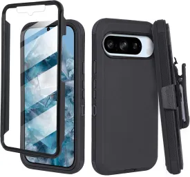 Compatible for Google Pixel 9 Pro XL 6.8 inch Screen, Built in Screen Protector, Belt Clip Holster Heavy Duty Defender Case Dustproof Shockproof Protection (Black)