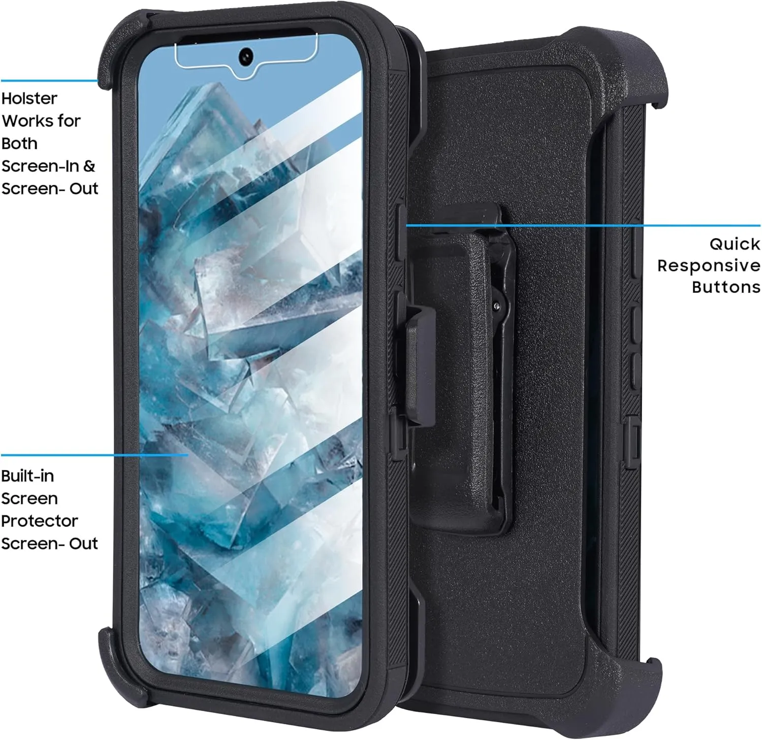 Compatible for Google Pixel 9 Pro XL 6.8 inch Screen, Built in Screen Protector, Belt Clip Holster Heavy Duty Defender Case Dustproof Shockproof Protection (Black)