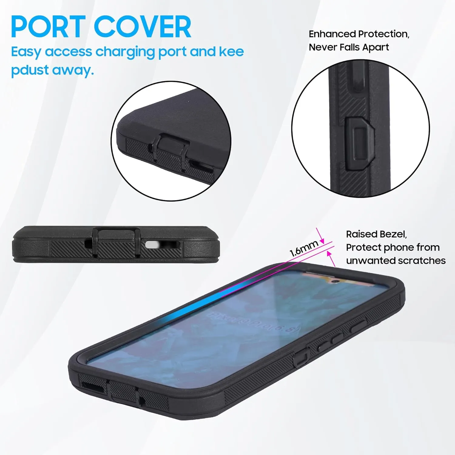 Compatible for Google Pixel 9 Pro XL 6.8 inch Screen, Built in Screen Protector, Belt Clip Holster Heavy Duty Defender Case Dustproof Shockproof Protection (Black)