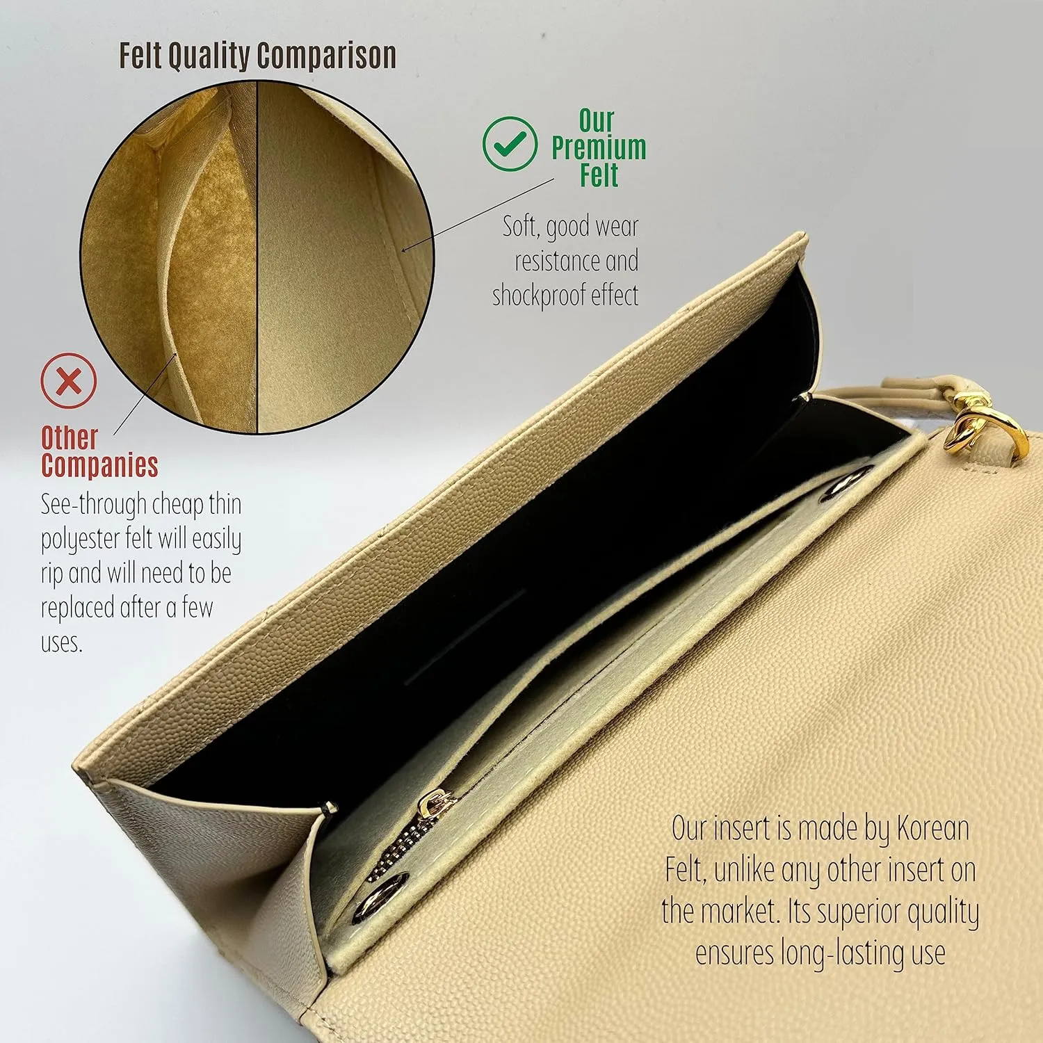 Conversion Kit compatible with Monogram Clutch, Insert with 120cm - 47" inches Premium Gold Chain, Wristlet Insert Wallet on Chain (Rouge Legion)