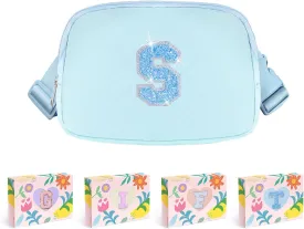 COSHAYSOO Initial Belt Bag Small Waist Fanny Pack Crossbody Purse with Letter Patch for Teen Girl Sister Cute Trendy Christmas Gift Idea Preppy Items Things Travel Must Have Pouch Blue (S)