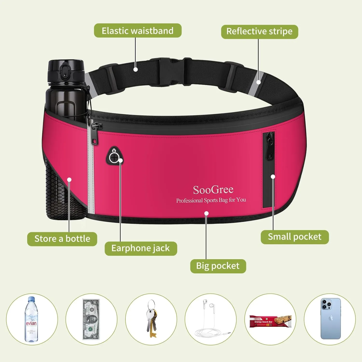 Fanny Packs for Women Men Slim Running Belt Waist Pack Runners Bag Waterproof Money Belt Phone Holder for Sports Hiking Traveling Walking Reflective Strip Adjustable Strap