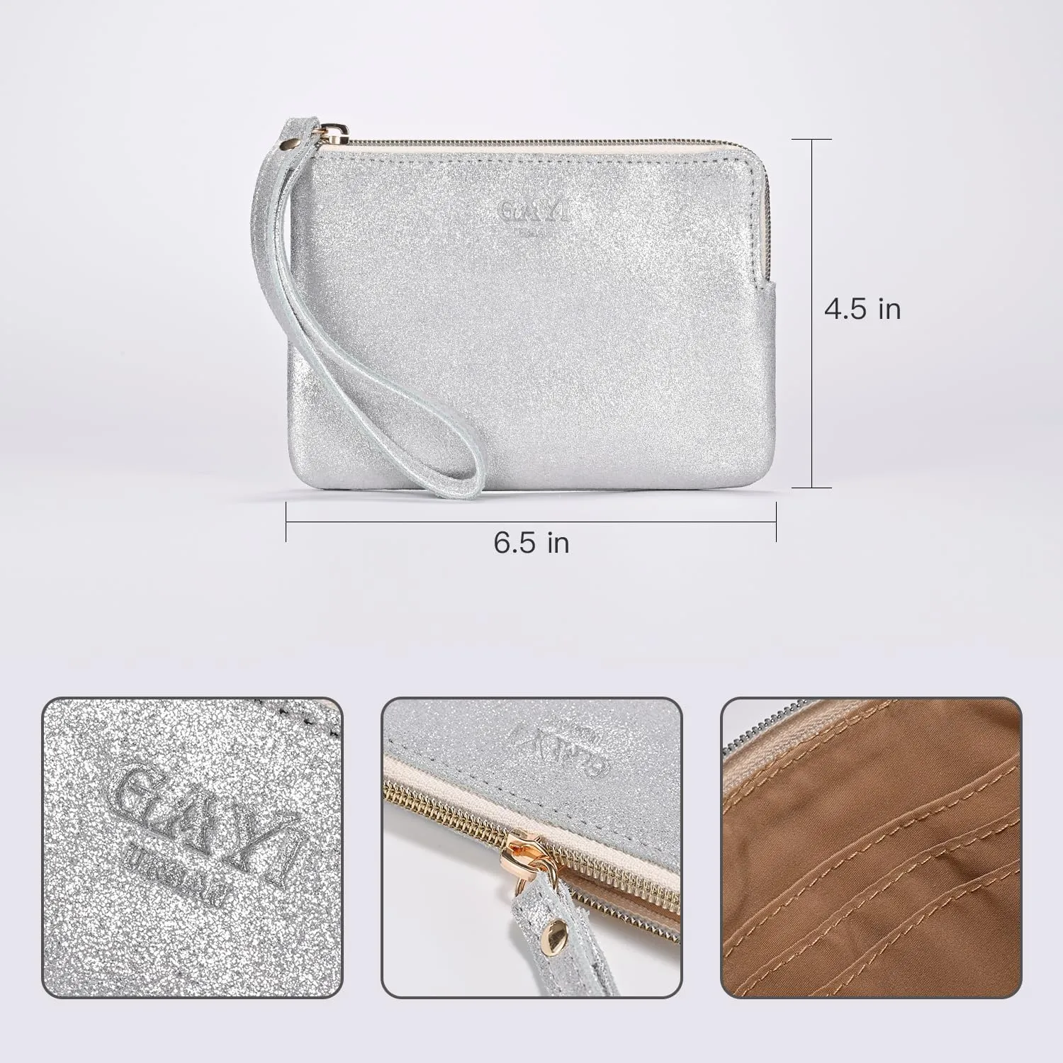 Genuine Leather 4.5 x 6.5 Wristlet Purse for Women, Evening Wristlet Pouch Clutch Bag