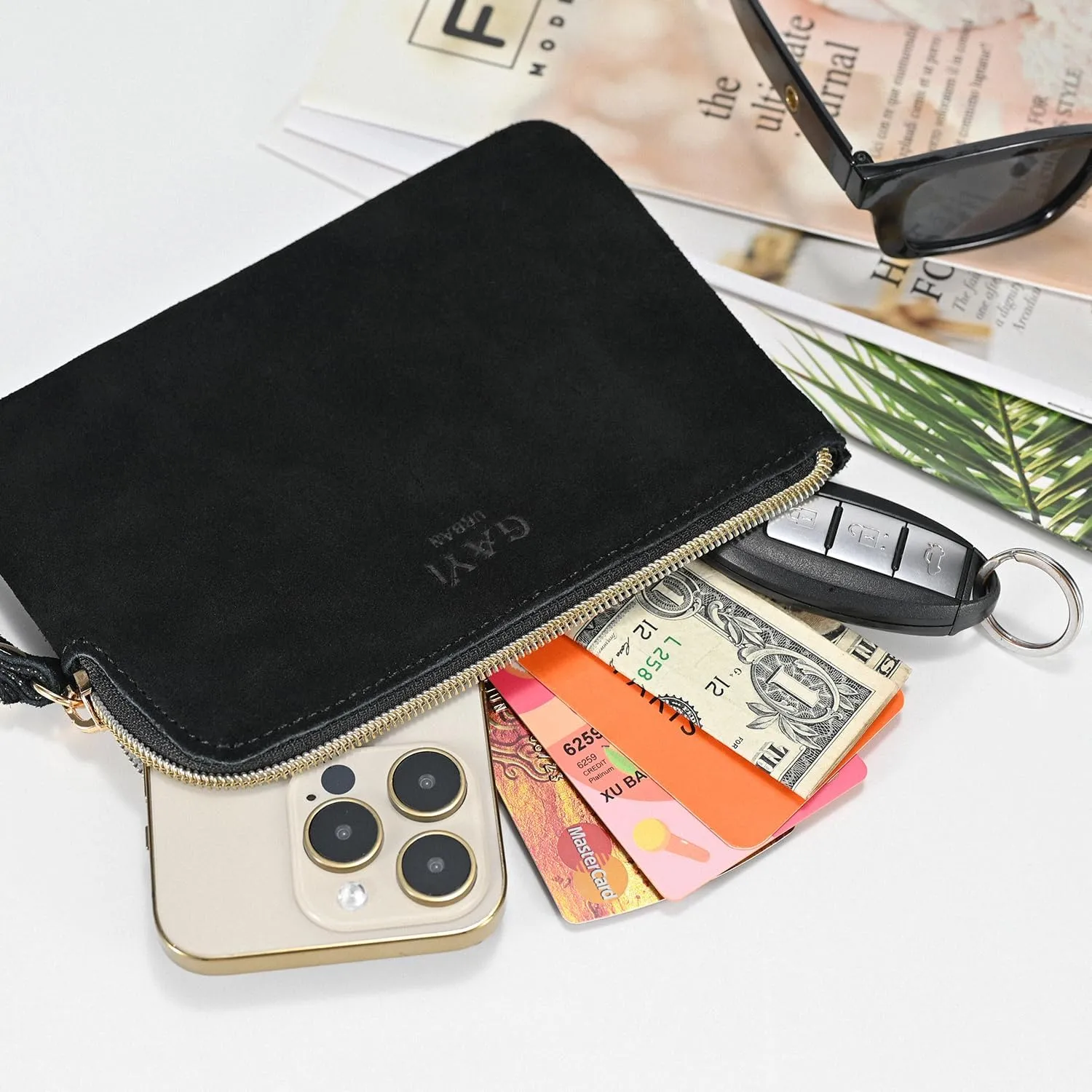 Genuine Leather 4.5 x 6.5 Wristlet Purse for Women, Evening Wristlet Pouch Clutch Bag