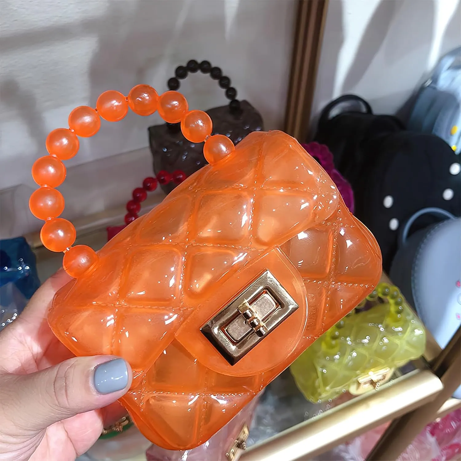 Girls Small Clear Jelly Purse Candy Color Transparent Tote Bag Handbag with Removable Shoulder Strap