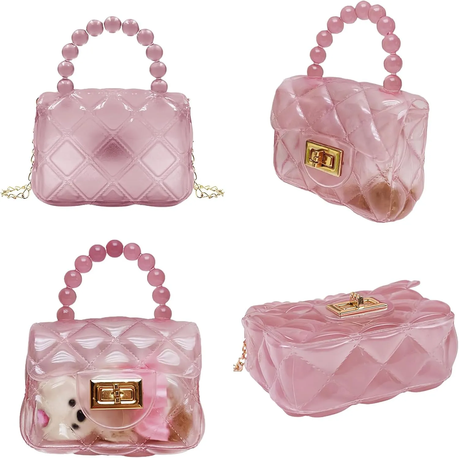 Girls Small Clear Jelly Purse Candy Color Transparent Tote Bag Handbag with Removable Shoulder Strap
