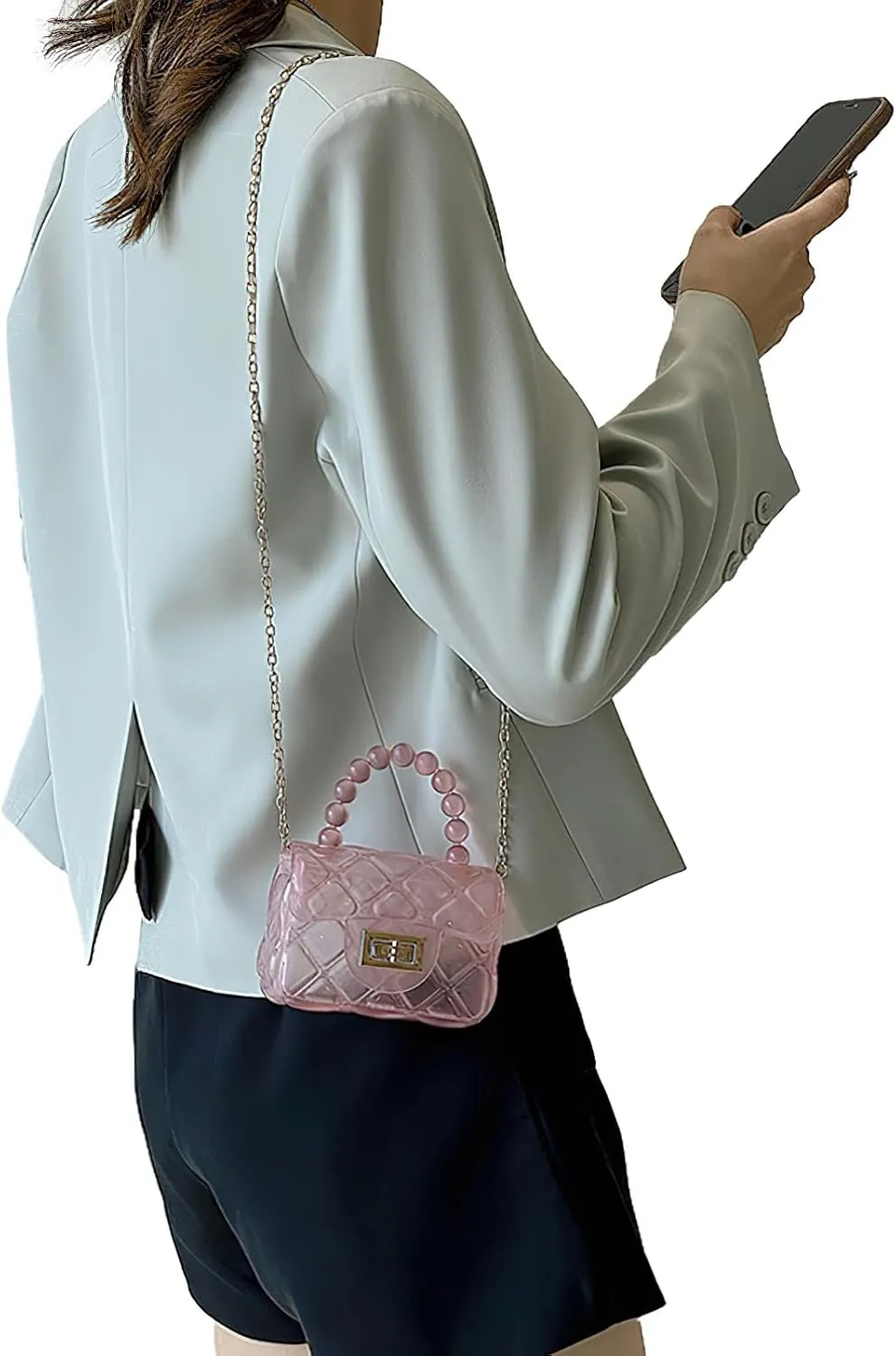 Girls Small Clear Jelly Purse Candy Color Transparent Tote Bag Handbag with Removable Shoulder Strap
