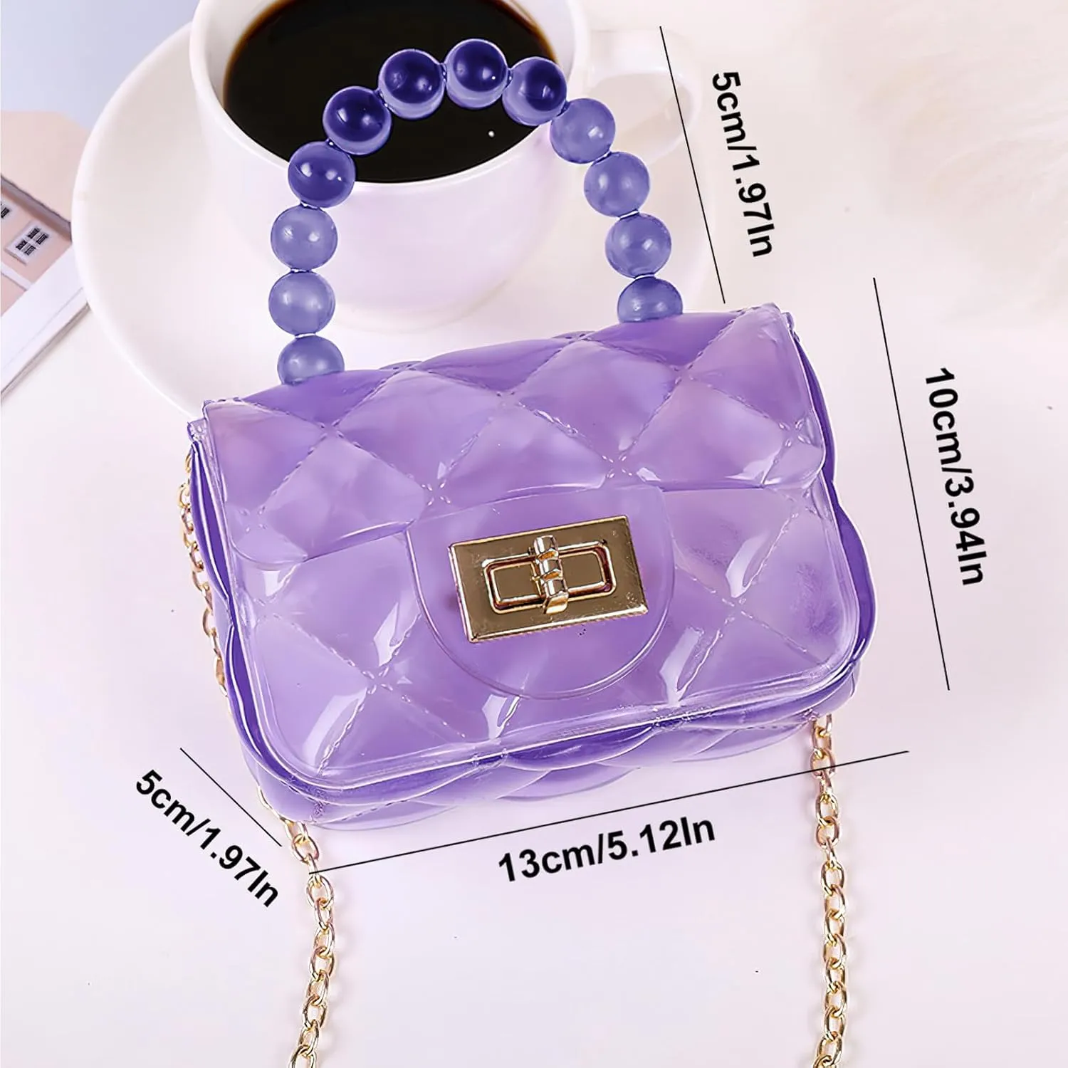 Girls Small Clear Jelly Purse Candy Color Transparent Tote Bag Handbag with Removable Shoulder Strap