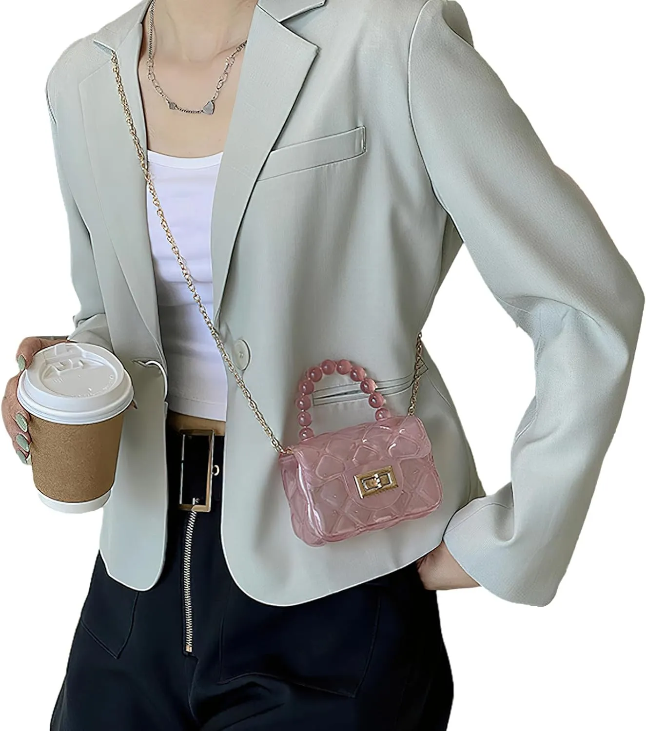 Girls Small Clear Jelly Purse Candy Color Transparent Tote Bag Handbag with Removable Shoulder Strap