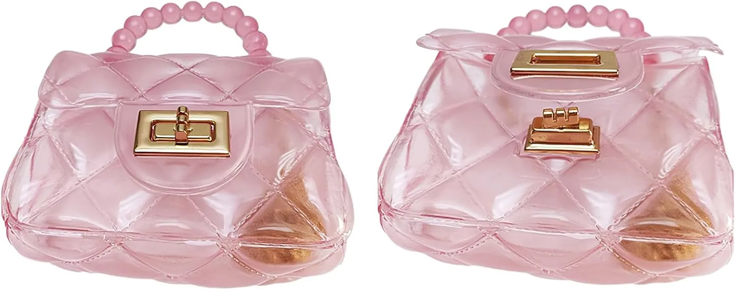 Girls Small Clear Jelly Purse Candy Color Transparent Tote Bag Handbag with Removable Shoulder Strap
