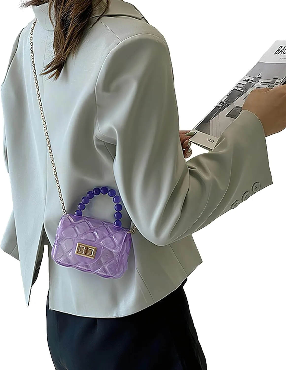 Girls Small Clear Jelly Purse Candy Color Transparent Tote Bag Handbag with Removable Shoulder Strap