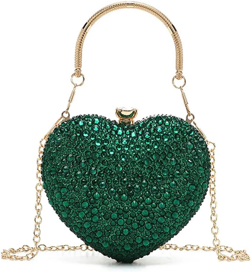 Heart Shaped Clutch Purse Mini Love Heart Rhinestone Wedding Party Evening Handbag