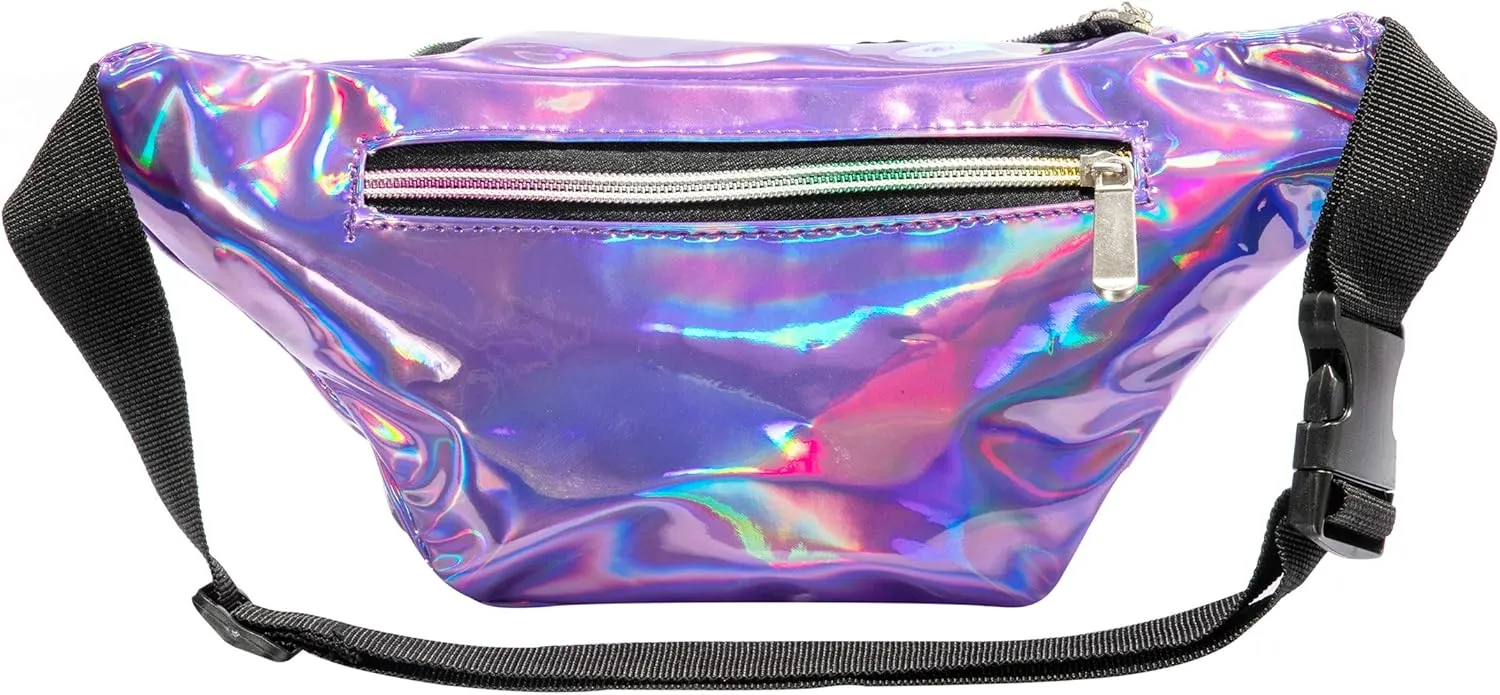 Holographic 80s 90S Rave Stars Neon Transparent Gravel Fanny Pack for Women - Great Waist Pack for Games, Concerts, Rave, Festival, Travel