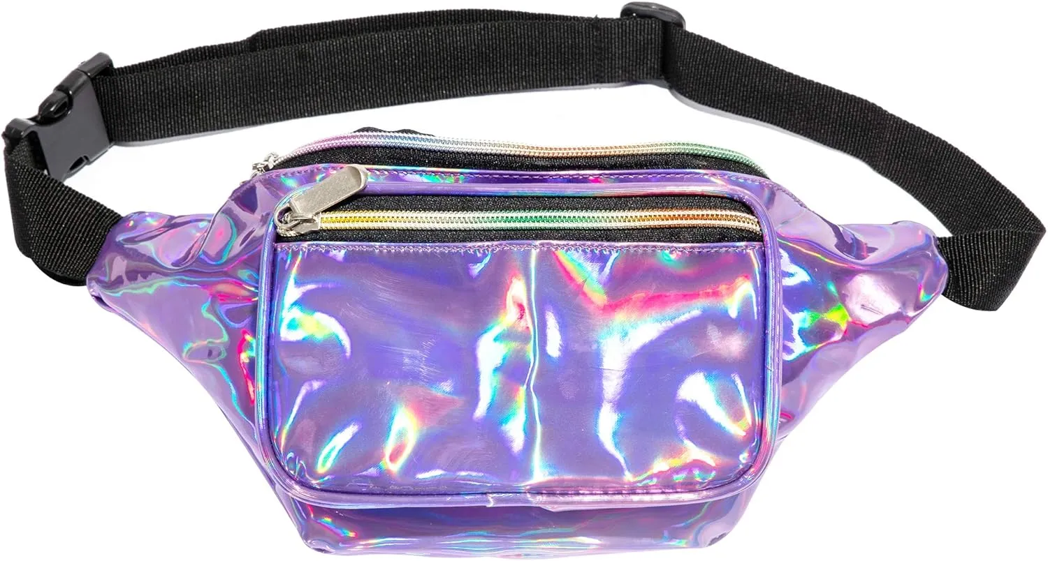 Holographic 80s 90S Rave Stars Neon Transparent Gravel Fanny Pack for Women - Great Waist Pack for Games, Concerts, Rave, Festival, Travel