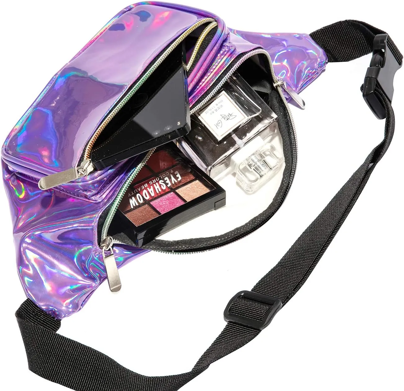 Holographic 80s 90S Rave Stars Neon Transparent Gravel Fanny Pack for Women - Great Waist Pack for Games, Concerts, Rave, Festival, Travel