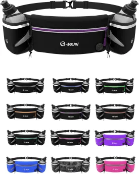 Hydration Running Belt with 2x10oz Bottles - Water Belts for Woman and Men - iPhone Belt for Any Phone Size - Fuel Marathon Waist Pouch for Runners - Jogging Cycling Biking