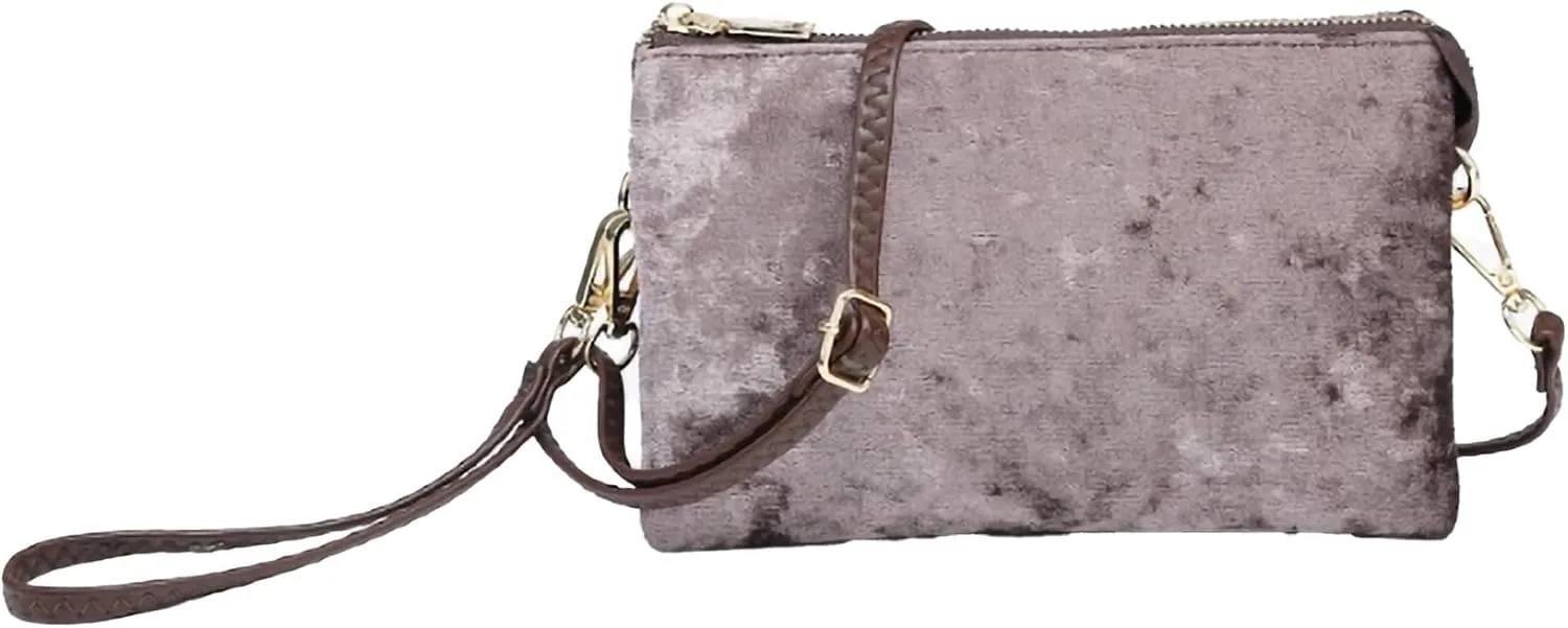 JEN & CO. Riley Velvet Wristlet, Womens Small Clutch, Adjustable/Detachable Strap, Crossbody Shoulder Handbag Purse