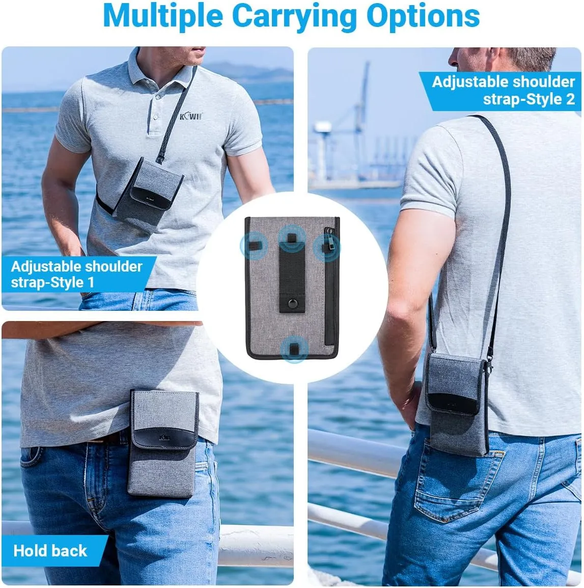 KIWIFOTOS Travel Cell Phone Pouch Belt Pouch, Phone Holster Crossbody Bag with Shoulder Strap for iPhone 16 15 14 Pro Max Case Holder with Neck Lanyard Smartphone Walking Passport Wallet