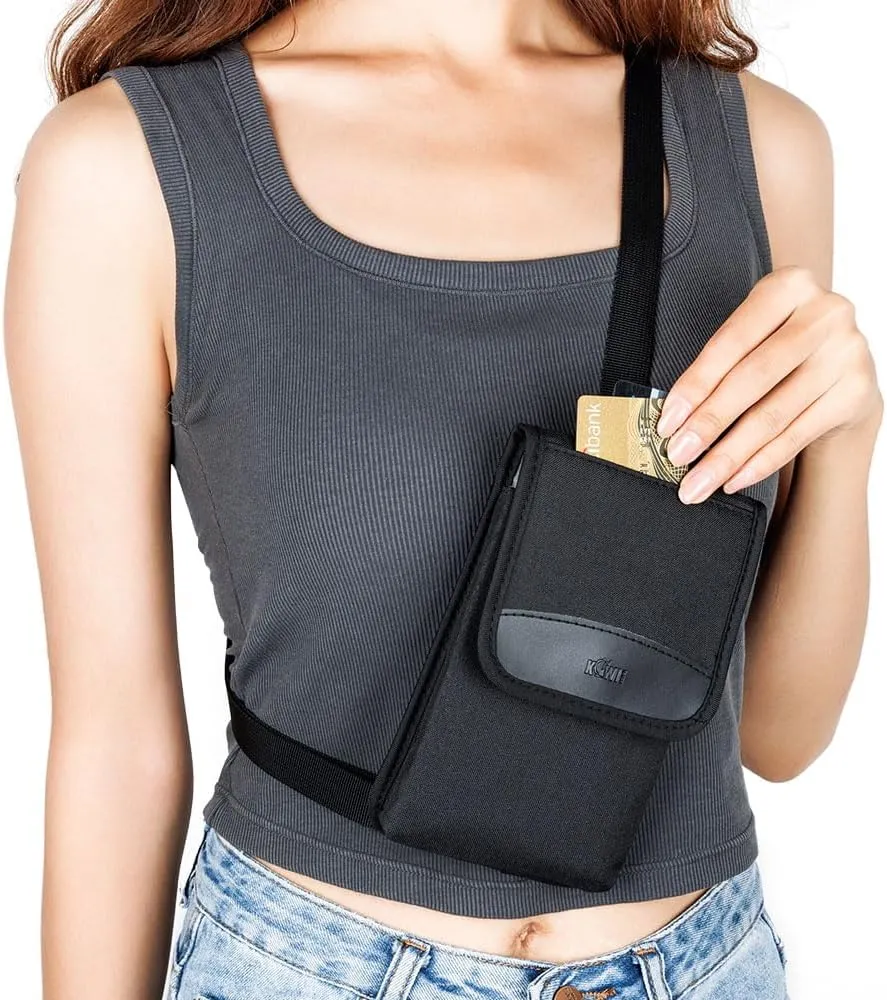 KIWIFOTOS Travel Cell Phone Pouch Belt Pouch, Phone Holster Crossbody Bag with Shoulder Strap for iPhone 16 15 14 Pro Max Case Holder with Neck Lanyard Smartphone Walking Passport Wallet