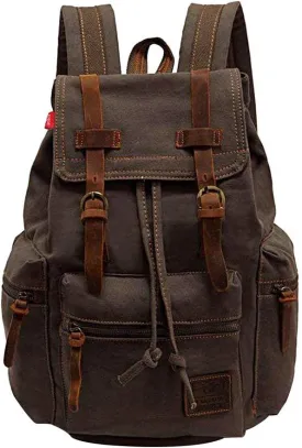 koolehaoda Vintage Canvas Backpack Rucksack Unisex Casual Backpack for 12-17" Laptop Backpack Travel Camping Hiking Bag (L-Army Green)