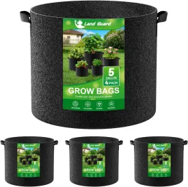 Land Guard 4-Pack Fabric Grow Bags 5 Gallon, 300G Thickened Nonwoven Plant Grow Bags, Grow Pots for Plants, Growing Bags with Handles, Planting Bags for Vegetables, Black