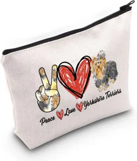 LEVLO Yorkshire Terrier Dog Cosmetic Make Up Bag Yorkshire Dog Owner Gift Peace Love Yorkshire Terrier Make Up Zipper Pouch Bag For Dog Mom (Peace Yorkshire Terrier)