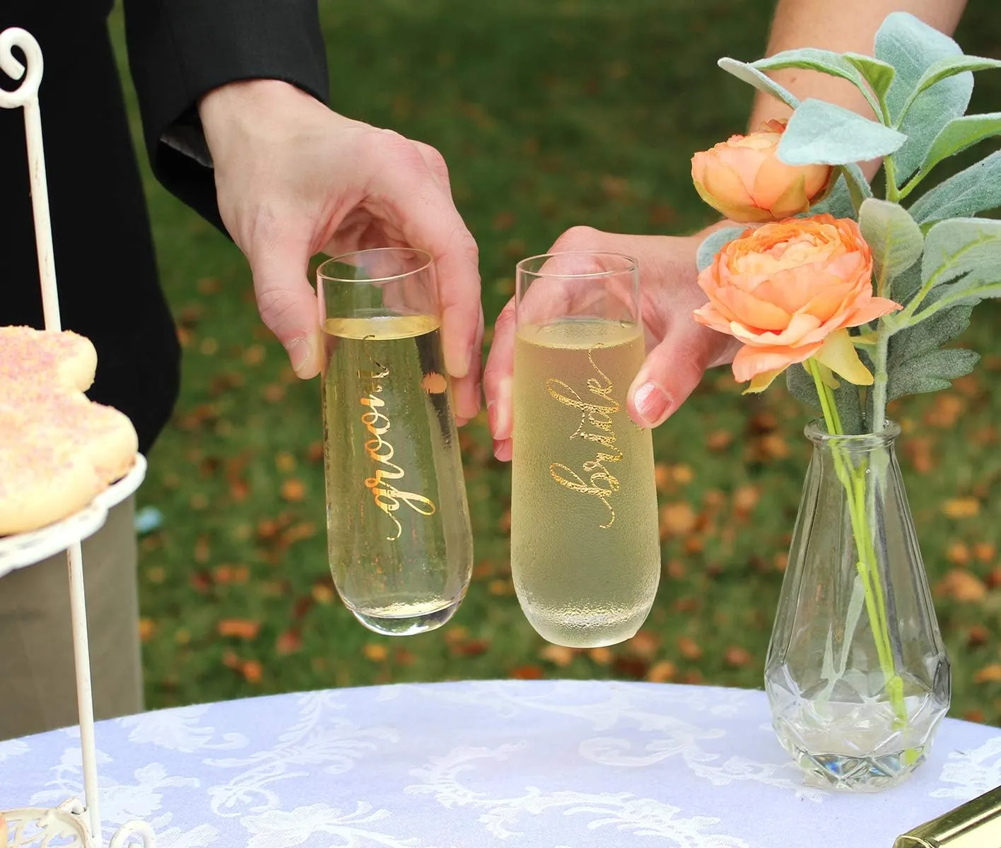 Lillian Rose Gold Bride Stemless Champagne Glass, 1 Count (Pack of 1), Clear