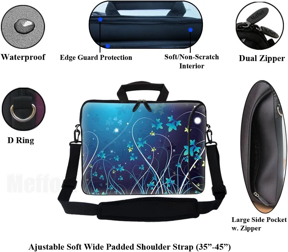 Meffort Inc 15.6 Inch Neoprene Laptop Bag - Water Resistant, Reinforced Zipper, Extra Pocket, Fits 15" to 15.6" Laptops