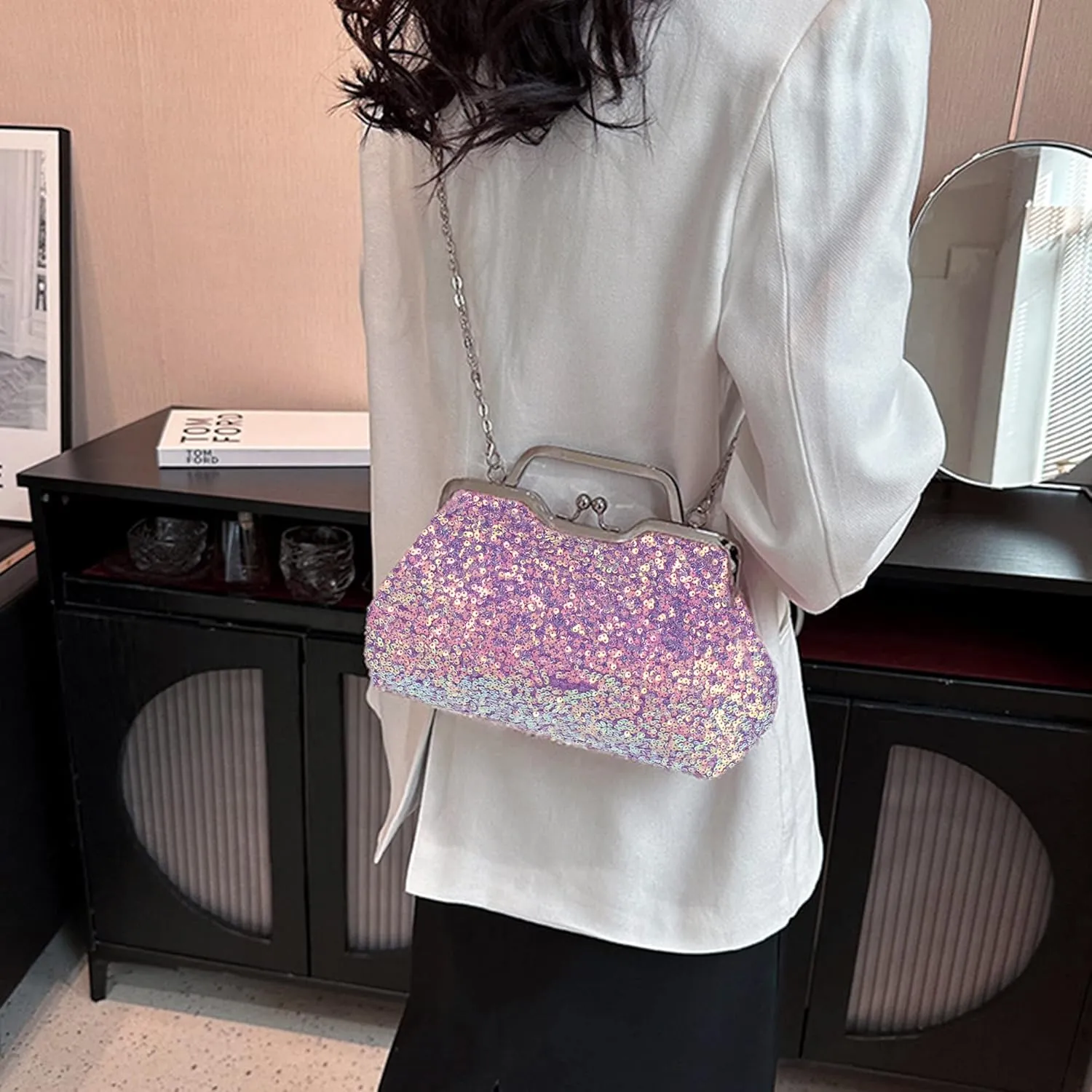 Mermaid Sequins Clutch Sparkling Glitter Evening Crossbody Shell Bag Banquet Handbag Party Prom Wedding Purse