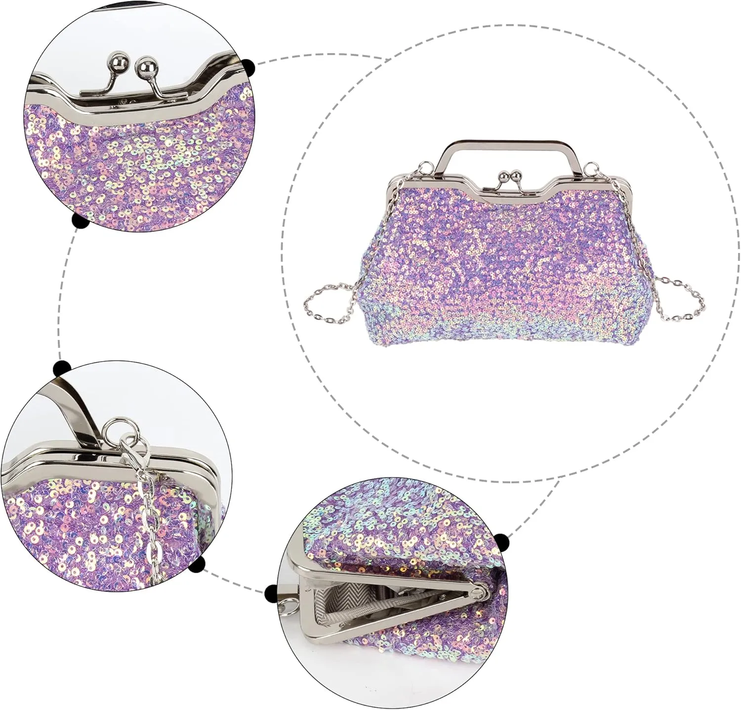 Mermaid Sequins Clutch Sparkling Glitter Evening Crossbody Shell Bag Banquet Handbag Party Prom Wedding Purse