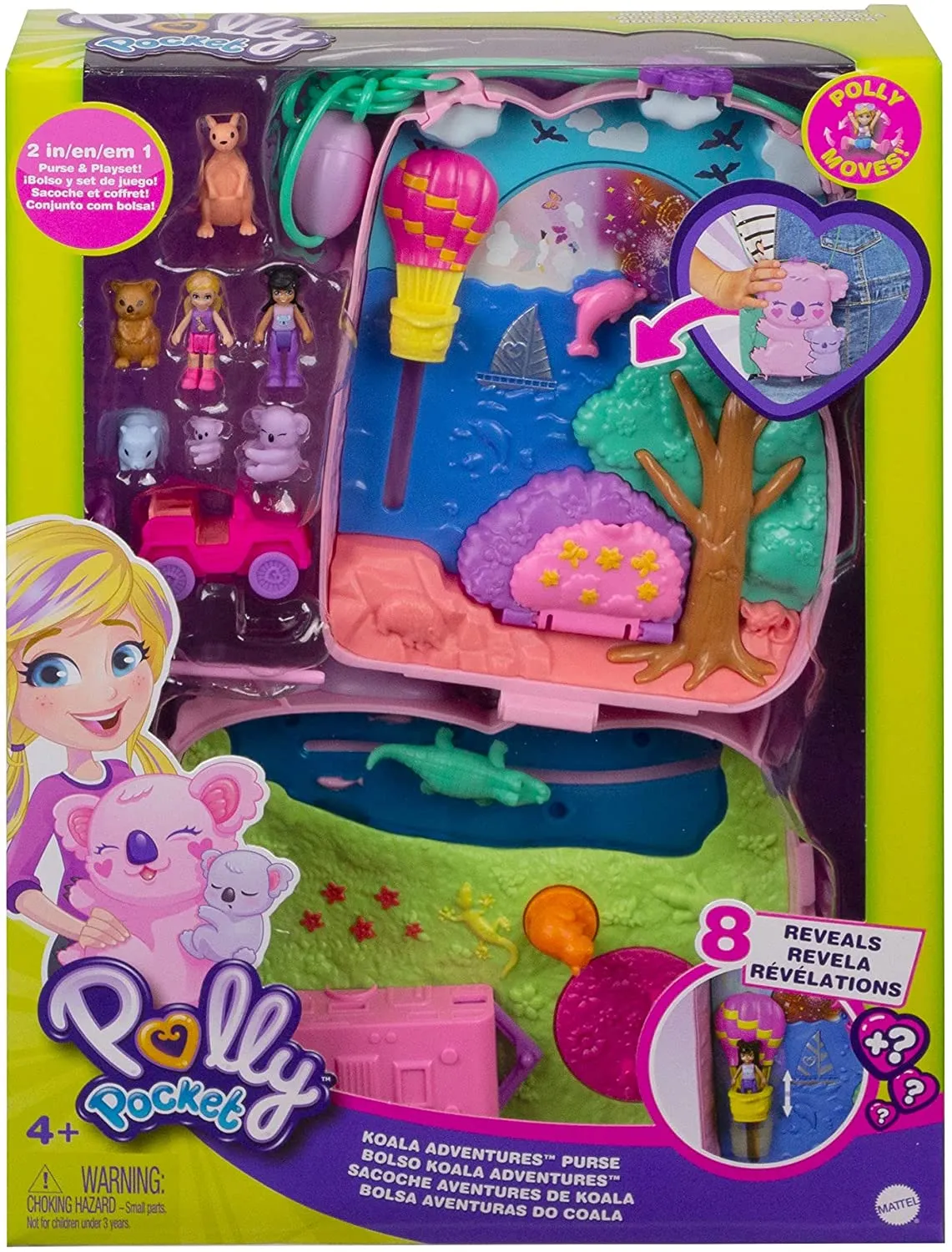 Polly Pocket Koala Adventures Wearable Purse Compact with Micro Polly Doll & Friend Doll, 8 Outdoor-Related Features, 5 Animals and More