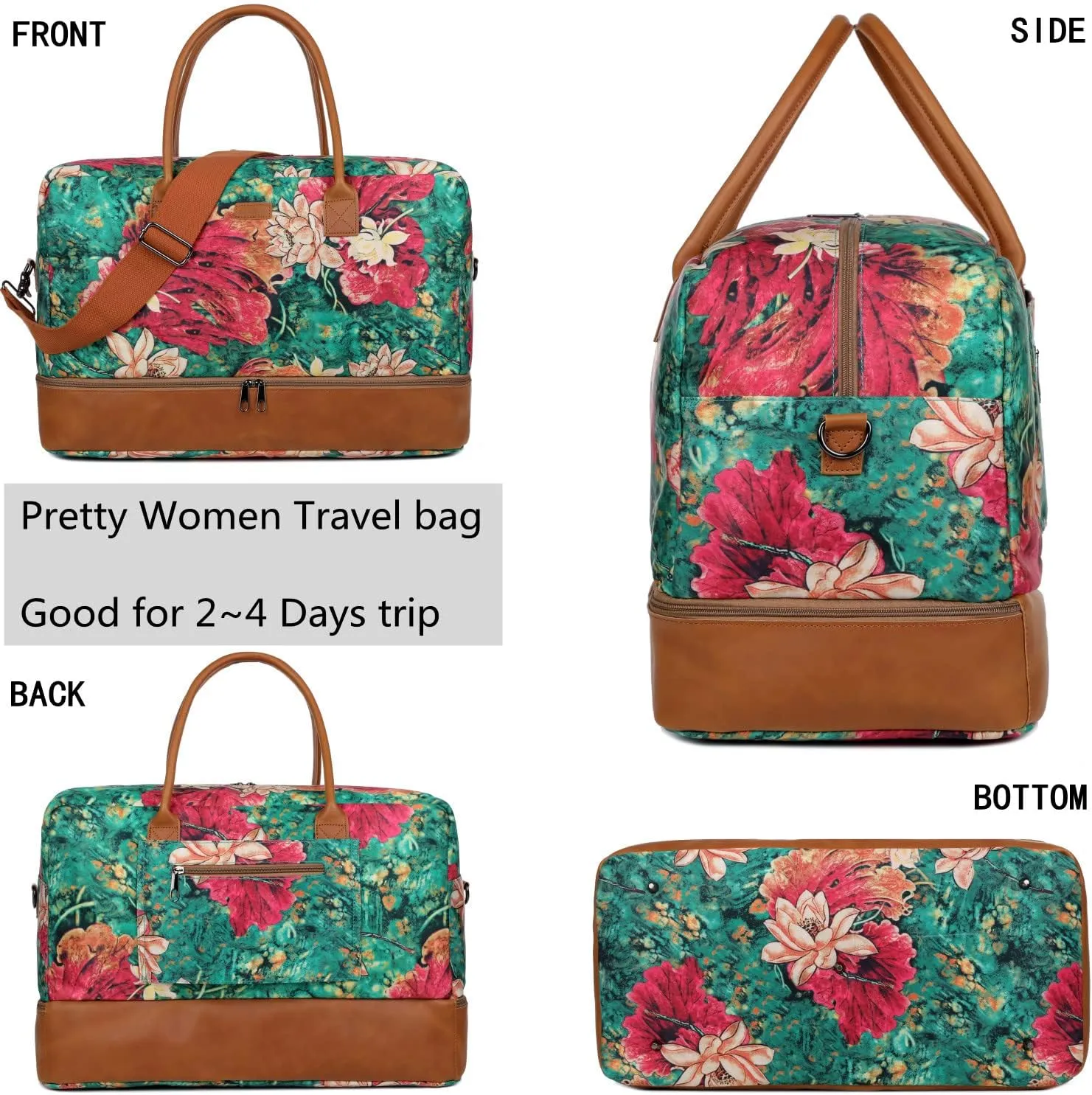 Pretty Colorful Travel Duffel Weekender Bag Overnight Bag Carry On with Shoe Compartment for Women HB-10 (BS)