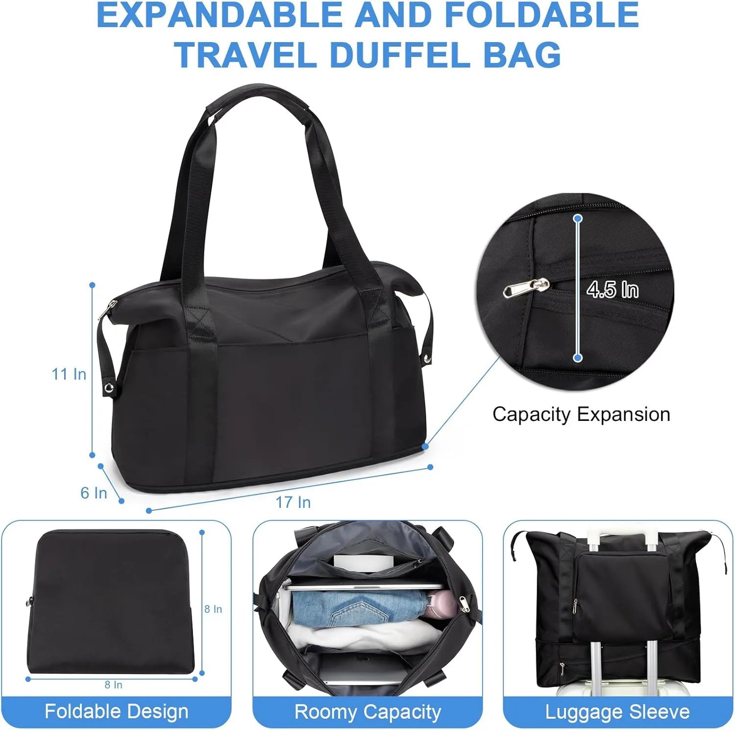 RDTGO Travel Backpack For Women, 40L Carry-On Backpack, Airline Approved Personal Item Bag, Waterproof Laptop Backpack with Large Duffel, Casual Daypack for Buisness Gym Weekend Hiking (Black)