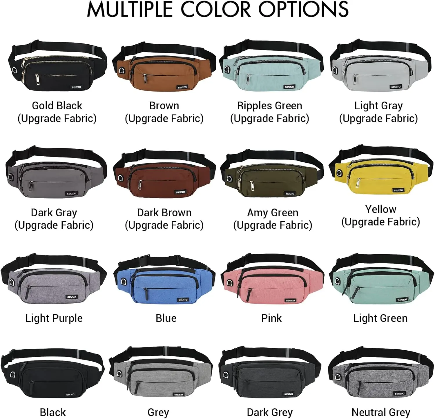 SINNO Large Crossbody Fanny Pack for Women Men Belt Bag With 4-Zipper Pockets for Travel Running Hiking Workout Dog Walking Outdoors Sport Fishing Waist Pack Bag Carrying All Phones