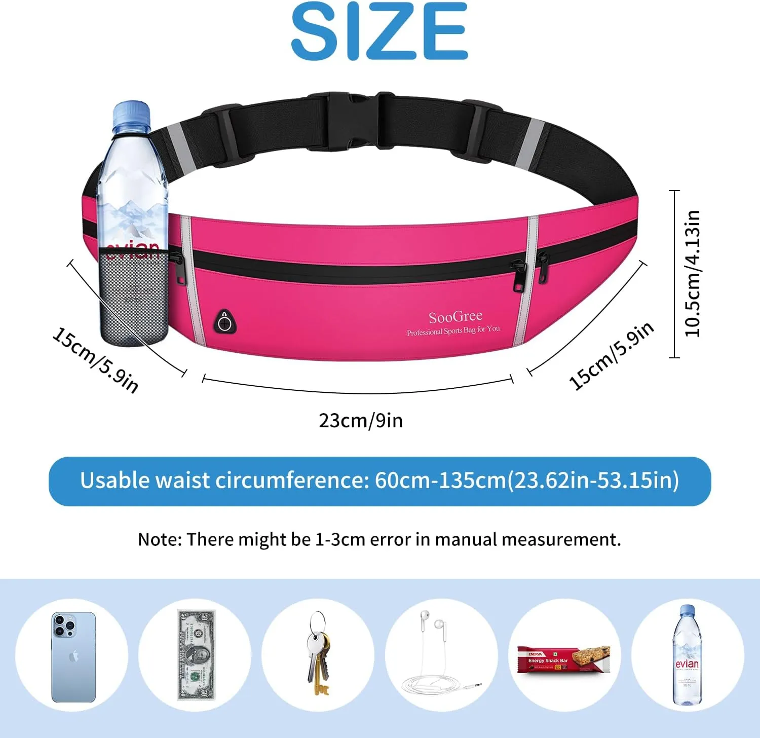 Slim Running Belt Sport Fanny Pack for Women Men,Outdoor Reflective Waist Pack Runner Pouch Belt, Zipper Waterproof Running Phone Holder Jogging Pouch for Phone Money Belt Waist Bag (Pink)