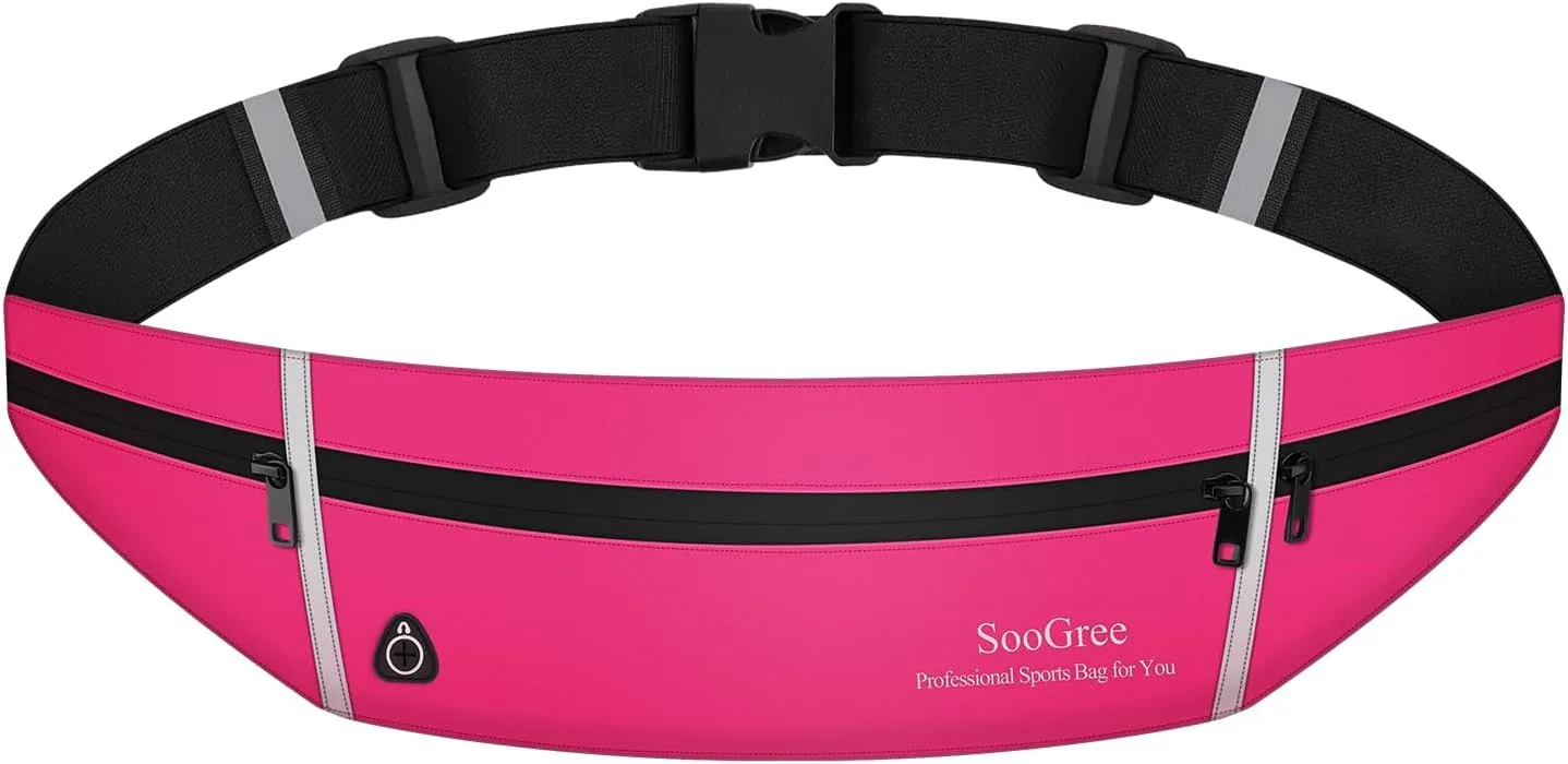 Slim Running Belt Sport Fanny Pack for Women Men,Outdoor Reflective Waist Pack Runner Pouch Belt, Zipper Waterproof Running Phone Holder Jogging Pouch for Phone Money Belt Waist Bag (Pink)