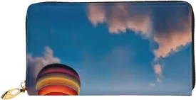 Stylish Long Leather Purse For Women | Hot Air Balloon Sunset | Pu Leather Wallet With Zipper Clutch Bag Phone Card Holder Case Credit Card Wallet Coin Organizer Clutch Purse Bags