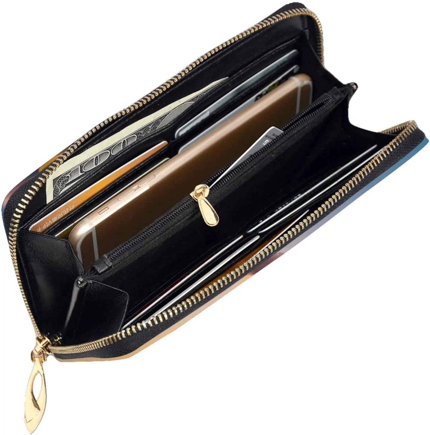 Stylish Long Leather Purse For Women | Hot Air Balloon Sunset | Pu Leather Wallet With Zipper Clutch Bag Phone Card Holder Case Credit Card Wallet Coin Organizer Clutch Purse Bags